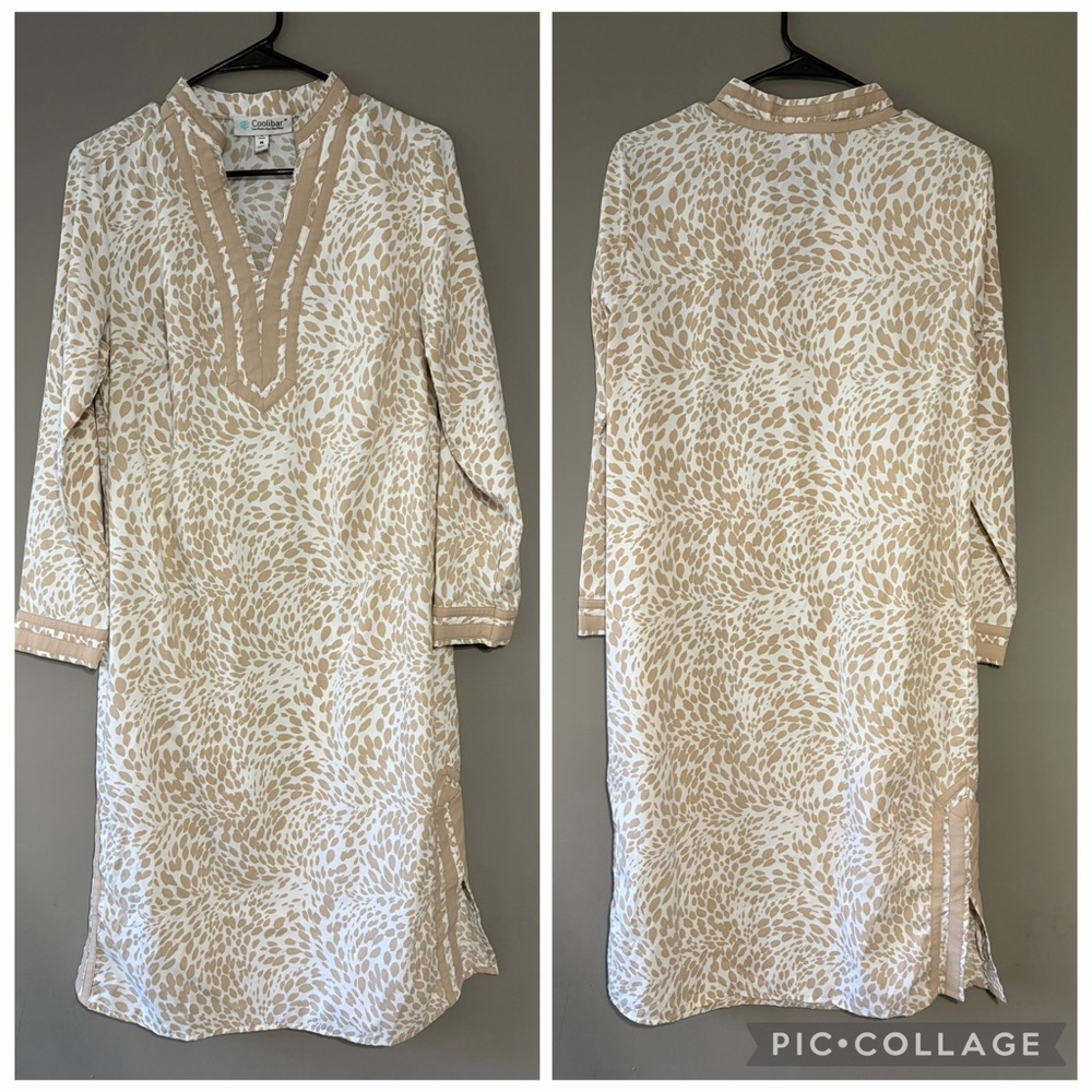 CooliBar Shirt Dress M Beige Animal Print UPF 50+ Sun Protection Midi